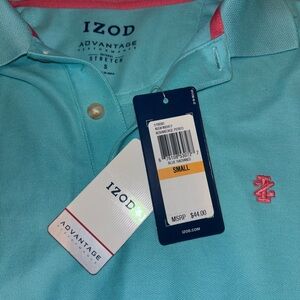 Izod Men's Light Aqua Polo with Pink Embroidered Logo